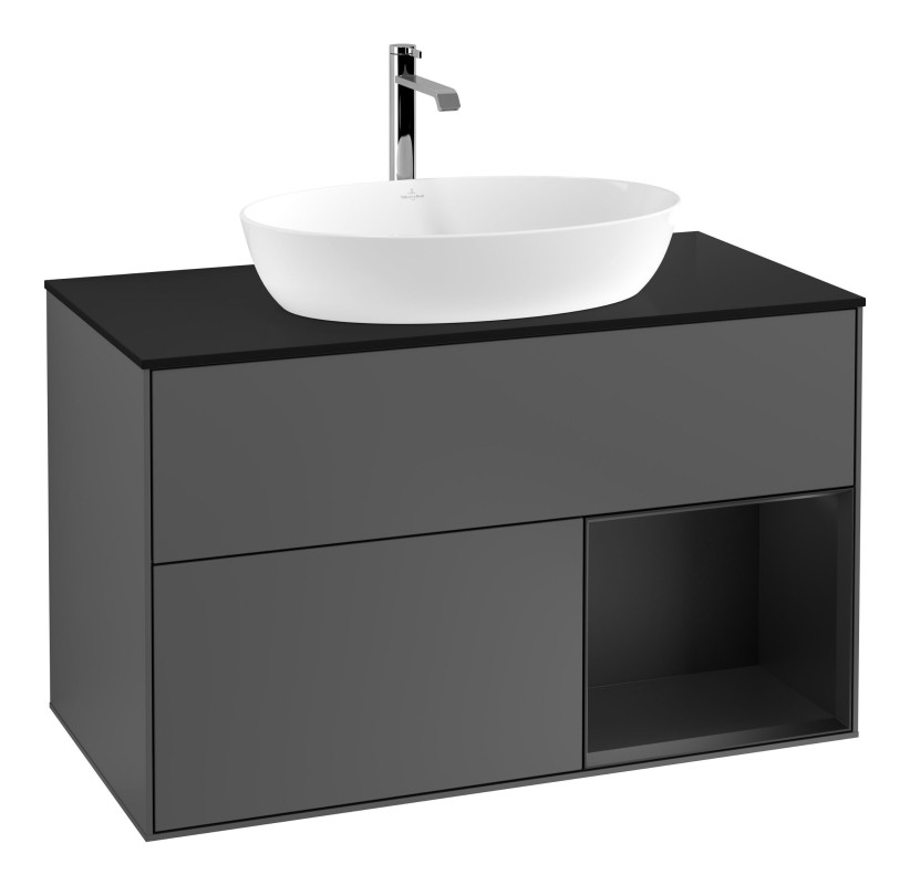 Тумба під раковину Villeroy & Boch Finion 100х50,1 см із підсвічуванням МДФ антрацит матовий лак/скло чорне матове F782PDGK