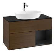 Тумба под раковину Villeroy & Boch Finion 100х50,1 см с подсветкой МДФ шпон грецкого ореха/стекло черное матовое F782PDGN