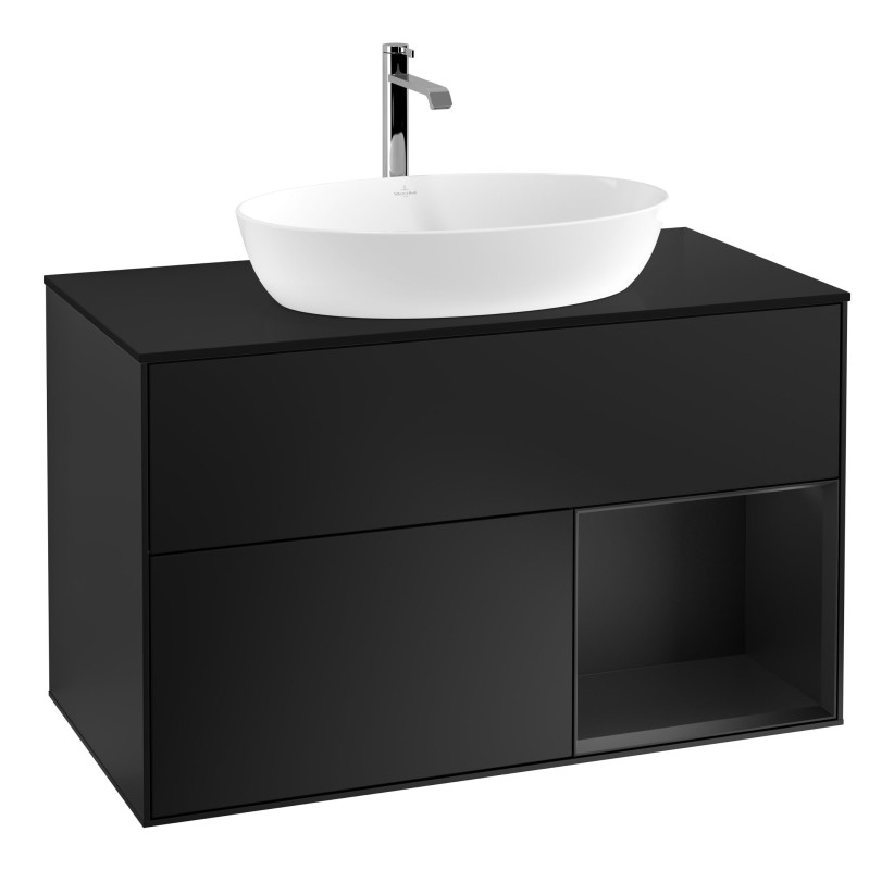 Тумба под раковину Villeroy & Boch Finion 100х50,1 см с подсветкой МДФ черный матовый лак/стекло черное матовое F782PDPD