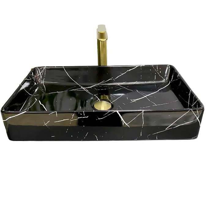 Раковина для ванної кімнати VBI TRIEST 61,5x35 см кераміка чорний мармо глянсовий VBI-012707