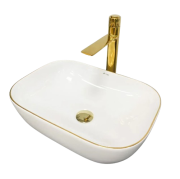 Раковина для ванної кімнати VBI RAVENNA 46x32,5 см кераміка білий з золотою каймою VBI-011218
