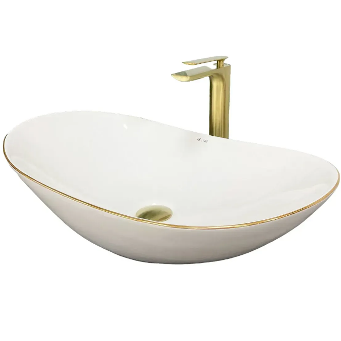 Раковина для ванной VBI TURIN 60x36 см керамика белый с золотой каймой VBI-011508