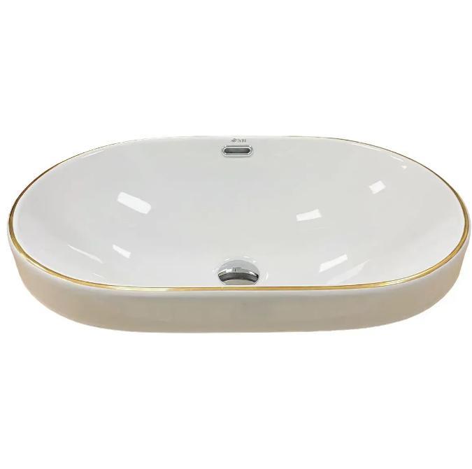 Раковина для ванної кімнати VBI GAETA  61x40 см кераміка білий з золотою каймою VBI-018032