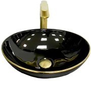 Раковина для ванної кімнати VBI PARMA  41,5x33,5 см кераміка чорний з золотою каймою VBI-011012