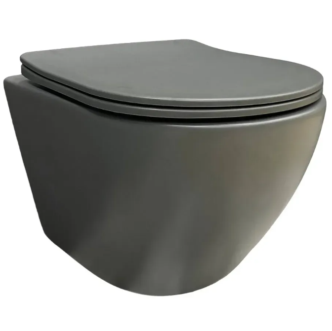 Унитаз подвесной VBI VULCANO 49х36,5 см безободковый с крышкой soft-close керамика серый матовый VBI-020410