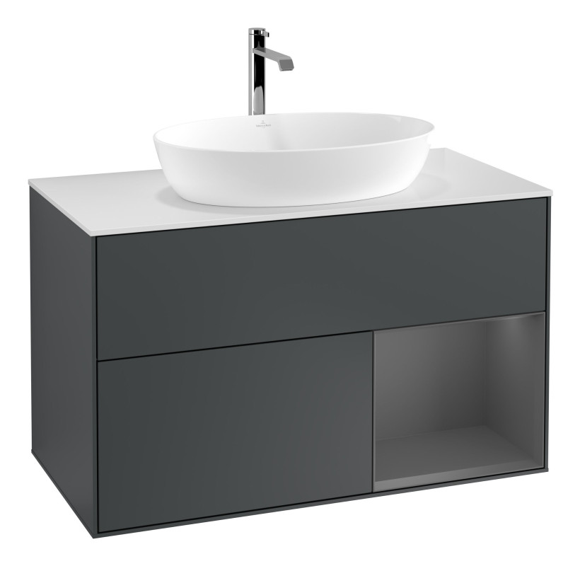 Тумба под раковину Villeroy & Boch Finion 100х50,1 см с подсветкой МДФ темно-синий матовый лак/стекло белое матовое F781GKHG