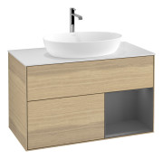 Тумба под раковину Villeroy & Boch Finion 100х50,1 см с подсветкой МДФ шпон дуба/стекло белое матовое F781GKPC