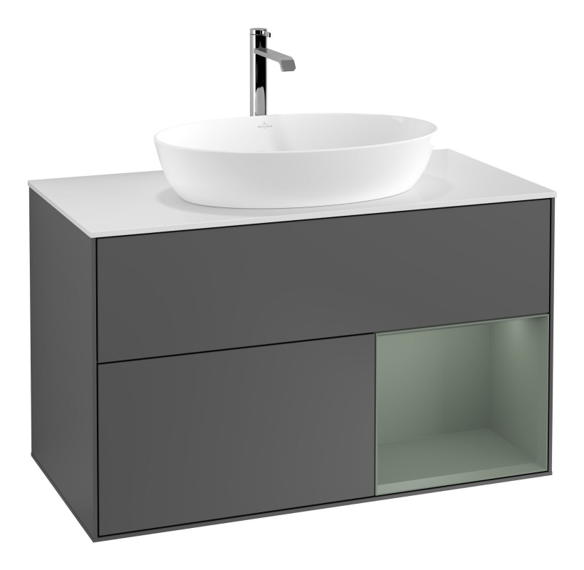 Тумба под раковину Villeroy & Boch Finion 100х50,1 см с подсветкой МДФ антрацит матовый лак/стекло белое матовое F781GMGK