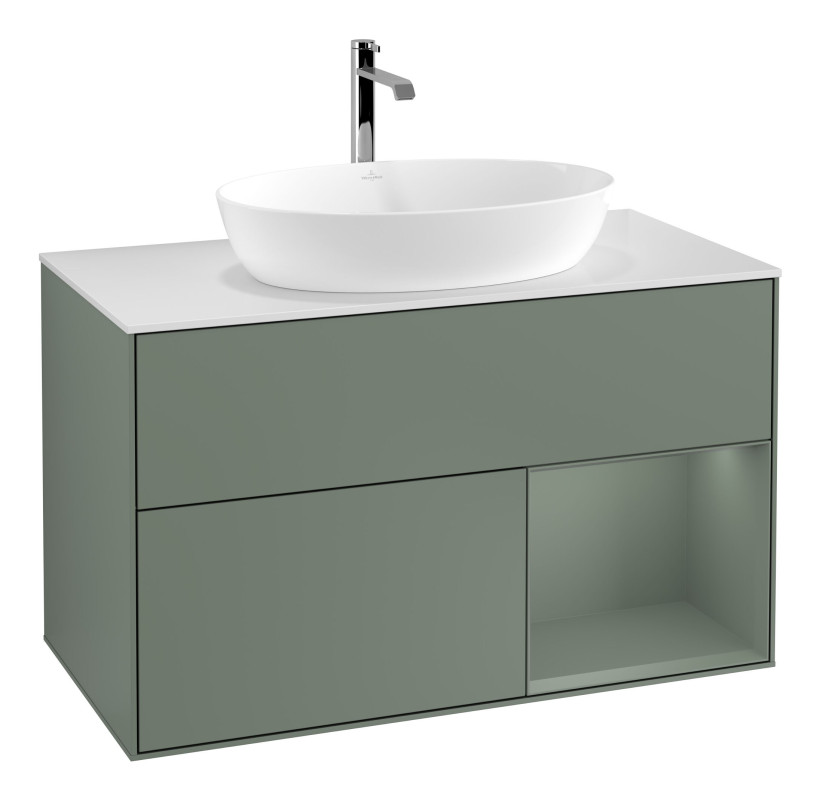Тумба под раковину Villeroy & Boch Finion 100х50,1 см с подсветкой МДФ оливковый матовый лак/стекло белое матовое F781GMGM