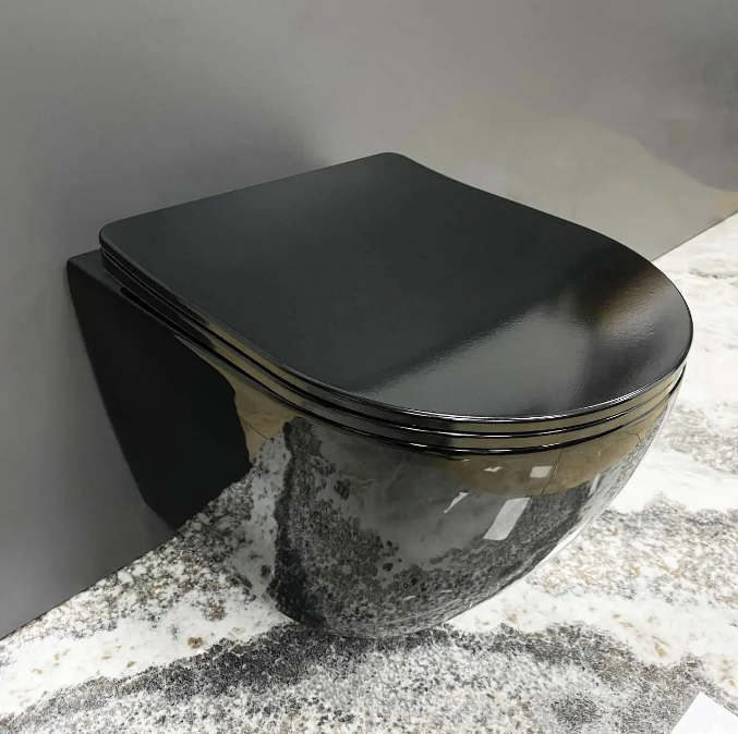 Унитаз подвесной VBI VULCANO 48,5х36 см безободковый с крышкой soft-close керамика черный глянцевый VBI-020414