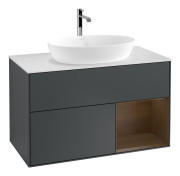 Тумба під раковину Villeroy & Boch Finion 100х50,1 см із підсвічуванням МДФ темно-синій матовий лак/скло біле матове F781GNHG