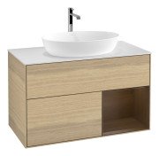 Тумба під раковину Villeroy & Boch Finion 100х50,1 см із підсвічуванням МДФ шпон дуба/скло біле матове F781GNPC