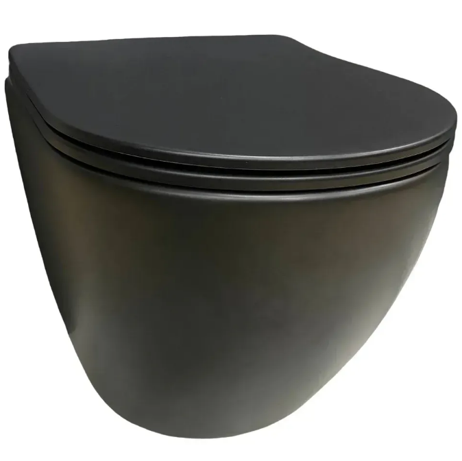 Унітаз підвісний VBI VULCANO 49х37 см безободковий з кришкою soft-close кераміка чорний матовий VBI-020412