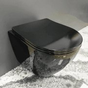 Унитаз подвесной VBI VULCANO 48,5х36 см безободковый с крышкой soft-close керамика черный глянцевый VBI-020414