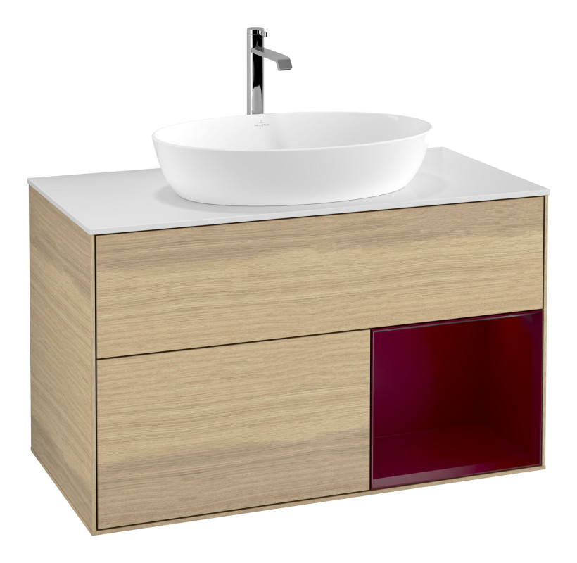 Тумба под раковину Villeroy & Boch Finion 100х50,1 см с подсветкой МДФ шпон дуба/стекло белое матовое F781HBPC