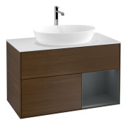 Тумба под раковину Villeroy & Boch Finion 100х50,1 см с подсветкой МДФ шпон грецкого ореха/стекло белое матовое F781HGGN