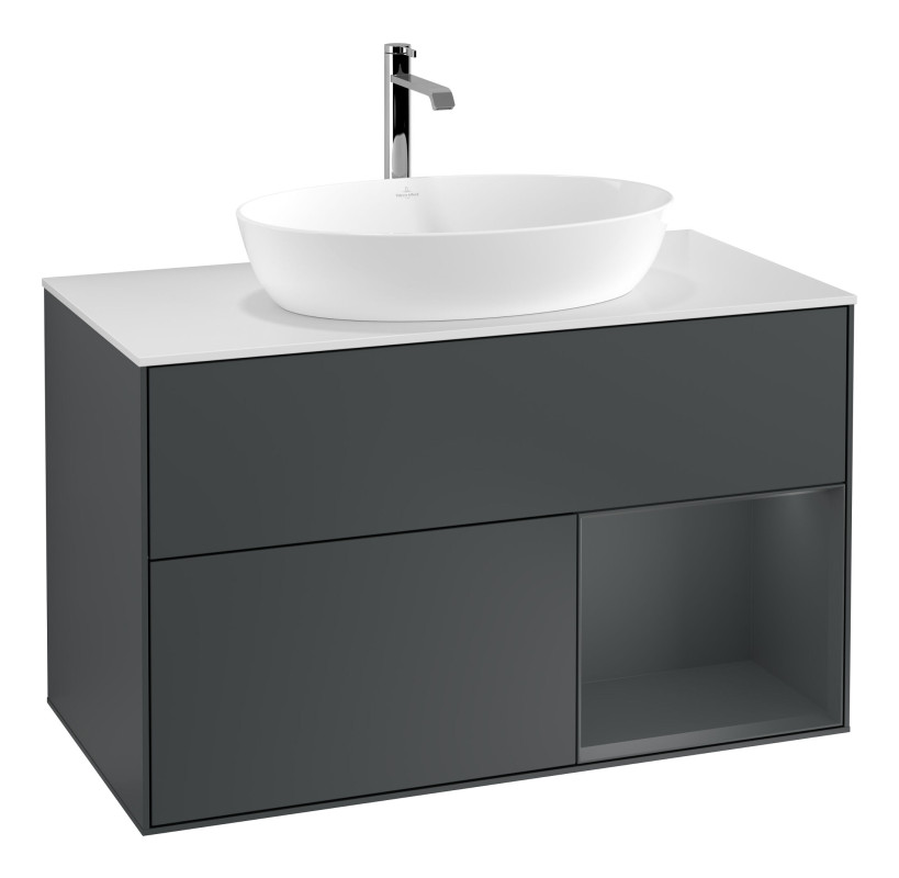 Тумба под раковину Villeroy & Boch Finion 100х50,1 см с подсветкой МДФ темно-синий матовый лак/стекло белое матовое F781HGHG