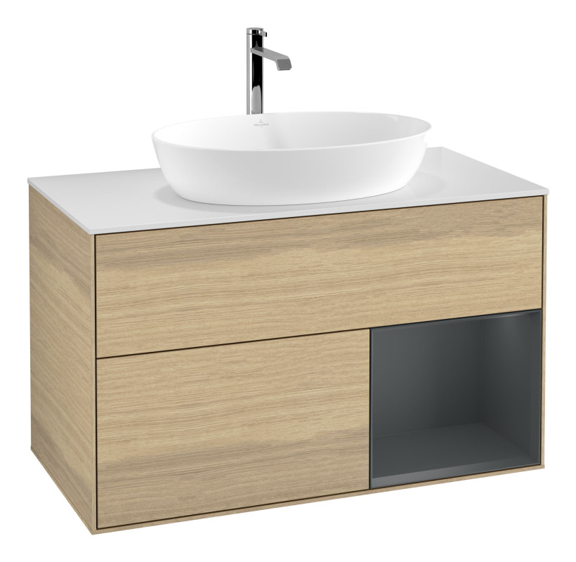 Тумба под раковину Villeroy & Boch Finion 100х50,1 см с подсветкой МДФ шпон дуба/стекло белое матовое F781HGPC