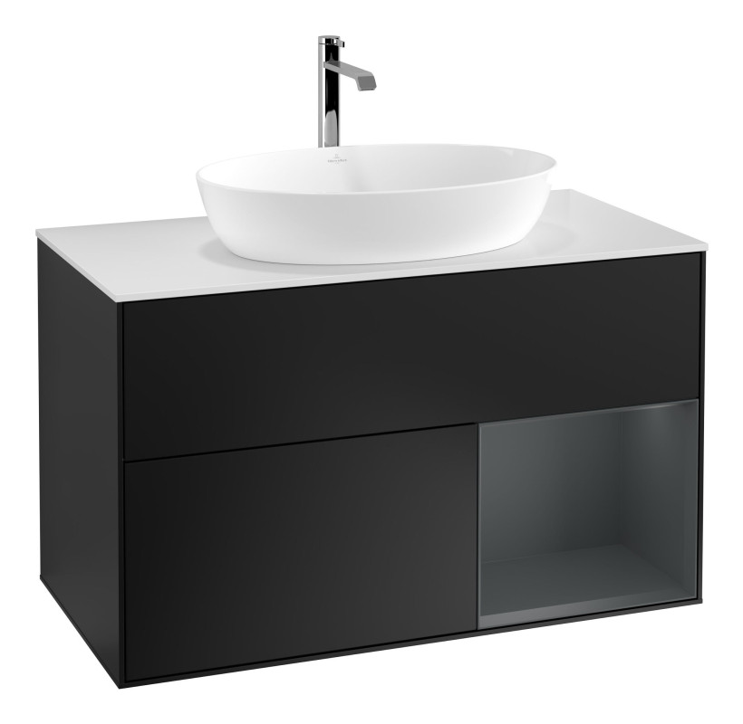 Тумба под раковину Villeroy & Boch Finion 100х50,1 см с подсветкой МДФ черный матовый лак/стекло белое матовое F781HGPD