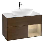 Тумба под раковину Villeroy & Boch Finion 100х50,1 см с подсветкой МДФ шпон грецкого ореха/стекло белое матовое F781PCGN