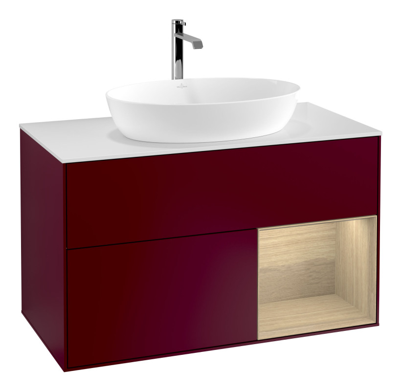 Тумба под раковину Villeroy & Boch Finion 100х50,1 см с подсветкой МДФ пион матовый лак/стекло белое матовое F781PCHB