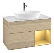 Тумба под раковину Villeroy & Boch Finion 100х50,1 см с подсветкой МДФ шпон дуба/стекло белое матовое F781HFPC