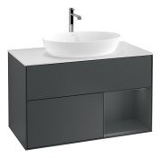 Тумба под раковину Villeroy & Boch Finion 100х50,1 см с подсветкой МДФ темно-синий матовый лак/стекло белое матовое F781HGHG