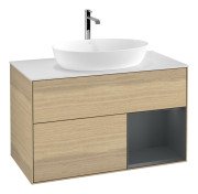 Тумба під раковину Villeroy & Boch Finion 100х50,1 см із підсвічуванням МДФ шпон дуба/скло біле матове F781HGPC