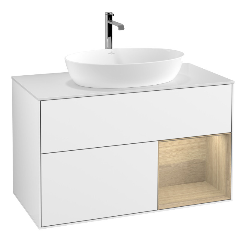 Тумба під раковину Villeroy & Boch Finion 100х50,1 см з підсвіткою МДФ білий глянцевий лак/скло біле матове F781PCGF