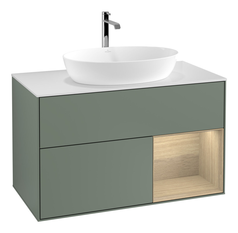 Тумба под раковину Villeroy & Boch Finion 100х50,1 см с подсветкой МДФ оливковый матовый лак/стекло белое матовое F781PCGM