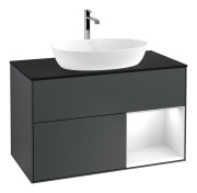 Тумба під раковину Villeroy & Boch Finion 100х50,1 см із підсвічуванням МДФ темно-синій матовий лак/скло чорне матове F782GFHG