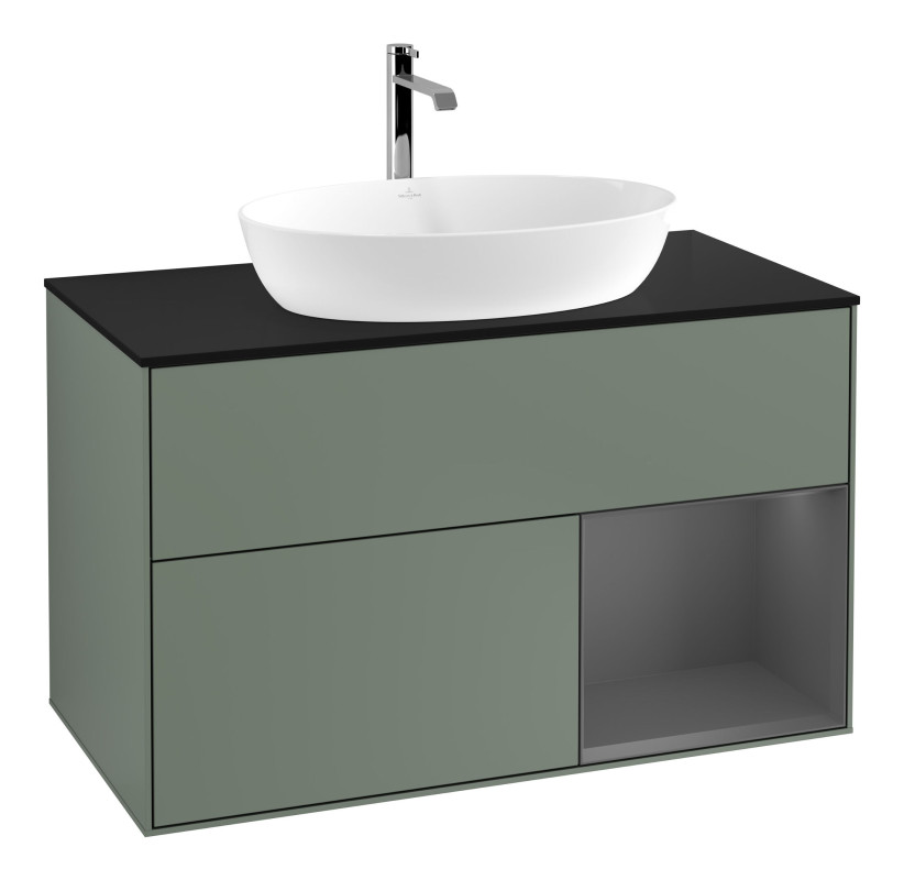 Тумба под раковину Villeroy & Boch Finion 100х50,1 см с подсветкой МДФ оливковый матовый лак/стекло черное матовое F782GKGM