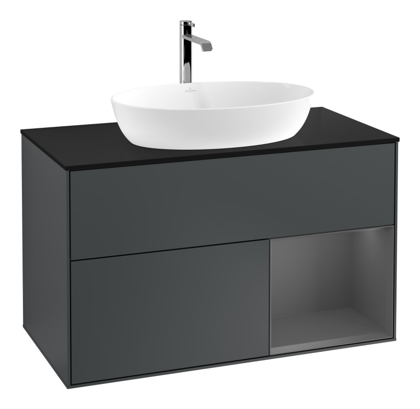 	Тумба под раковину Villeroy & Boch Finion 100х50,1 см с подсветкой МДФ темно-синий матовый лак/стекло черное матовое F782GKHG