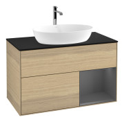 Тумба под раковину Villeroy & Boch Finion 100х50,1 см с подсветкой МДФ шпон дуба/стекло черное матовое F782GKPC