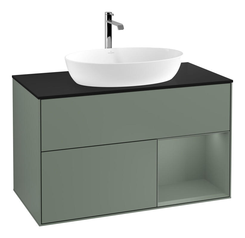 Тумба под раковину Villeroy & Boch Finion 100х50,1 см с подсветкой МДФ оливковый матовый лак/стекло черное матовое F782GMGM