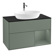 Тумба под раковину Villeroy & Boch Finion 100х50,1 см с подсветкой МДФ оливковый матовый лак/стекло черное матовое F782GMGM