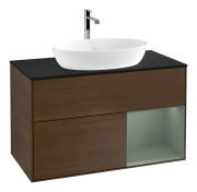 Тумба под раковину Villeroy & Boch Finion 100х50,1 см с подсветкой МДФ шпон грецкого ореха/стекло черное матовое F782GMGN