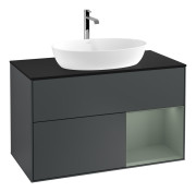 Тумба під раковину Villeroy & Boch Finion 100х50,1 см із підсвічуванням МДФ темно-синій матовий лак/скло чорне матове F782GMHG