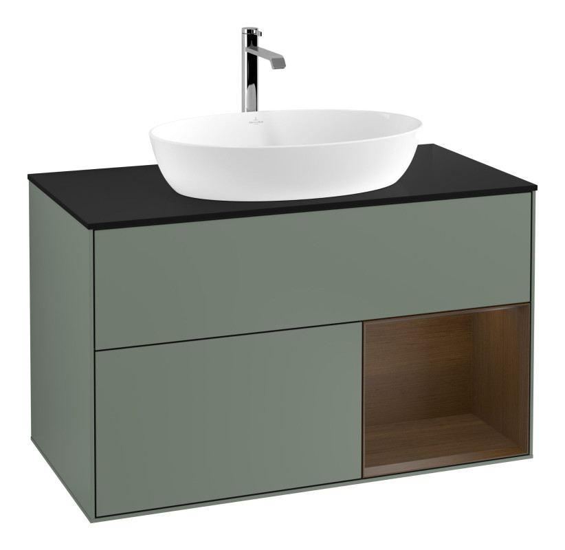 Тумба под раковину Villeroy & Boch Finion 100х50,1 см с подсветкой МДФ оливковый матовый лак/стекло черное матовое F782GNGM
