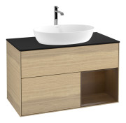 Тумба под раковину Villeroy & Boch Finion 100х50,1 см с подсветкой МДФ шпон дуба/стекло черное матовое F782GNPC