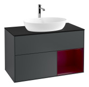 Тумба под раковину Villeroy & Boch Finion 100х50,1 см с подсветкой МДФ темно-синий матовый лак/стекло черное матовое F782HBHG