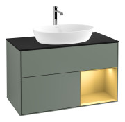 Тумба под раковину Villeroy & Boch Finion 100х50,1 см с подсветкой МДФ оливковый матовый лак/стекло черное матовое F782HFGM