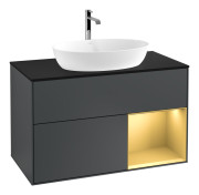 Тумба под раковину Villeroy & Boch Finion 100х50,1 см с подсветкой МДФ темно-синий матовый лак/стекло черное матовое F782HFHG