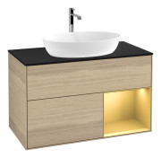 Тумба под раковину Villeroy & Boch Finion 100х50,1 см с подсветкой МДФ шпон дуба/стекло черное матовое F782HFPC