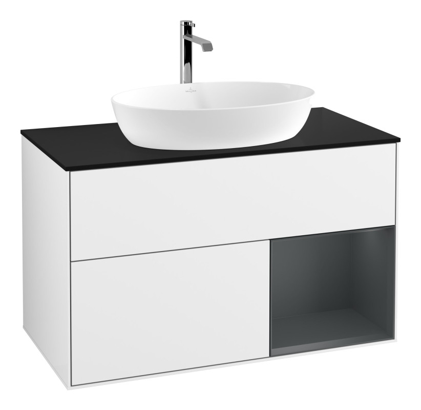 Тумба под раковину Villeroy & Boch Finion 100х50,1 см с подсветкой МДФ глянцевый белый лак/стекло черное матовое F782HGGF