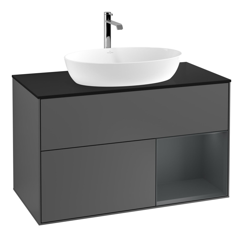 Тумба під раковину Villeroy & Boch Finion 100х50,1 см із підсвічуванням МДФ антрацит матовий лак/скло чорне матове F782HGGK