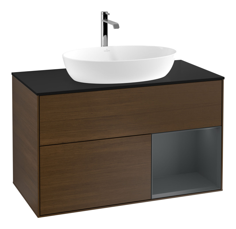 Тумба под раковину Villeroy & Boch Finion 100х50,1 см с подсветкой МДФ шпон грецкого ореха/стекло черное матовое F782HGGN