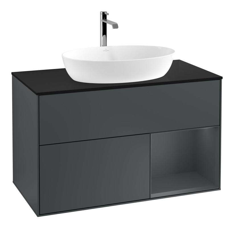 Тумба под раковину Villeroy & Boch Finion 100х50,1 см с подсветкой МДФ темно-синий матовый лак/стекло черное матовое F782HGHG