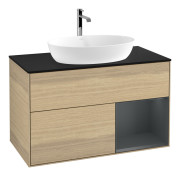 Тумба под раковину Villeroy & Boch Finion 100х50,1 см с подсветкой МДФ шпон дуба/стекло черное матовое F782HGPC