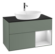 Тумба под раковину Villeroy & Boch Finion 100х50,1 см с подсветкой МДФ оливковый матовый лак/стекло черное матовое F782MTGM